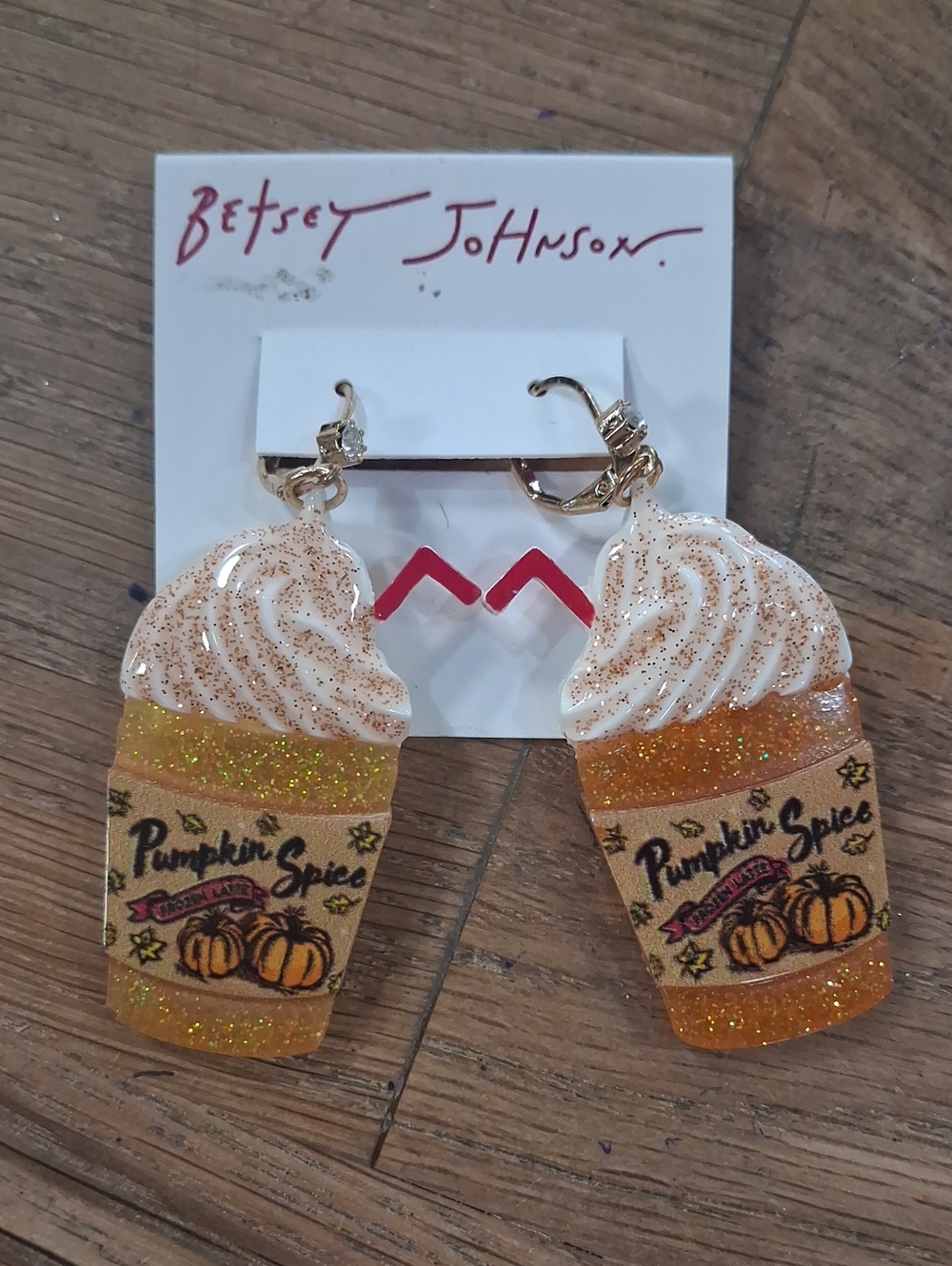 Betsey Johnson Pumpkin Spice Cup Dangle Earrings - Orange & White Glitter